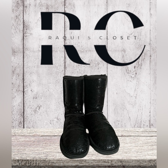 UGG Shoes - Black Sequin Pre-loved Ugg Classic Short Boot Size 8